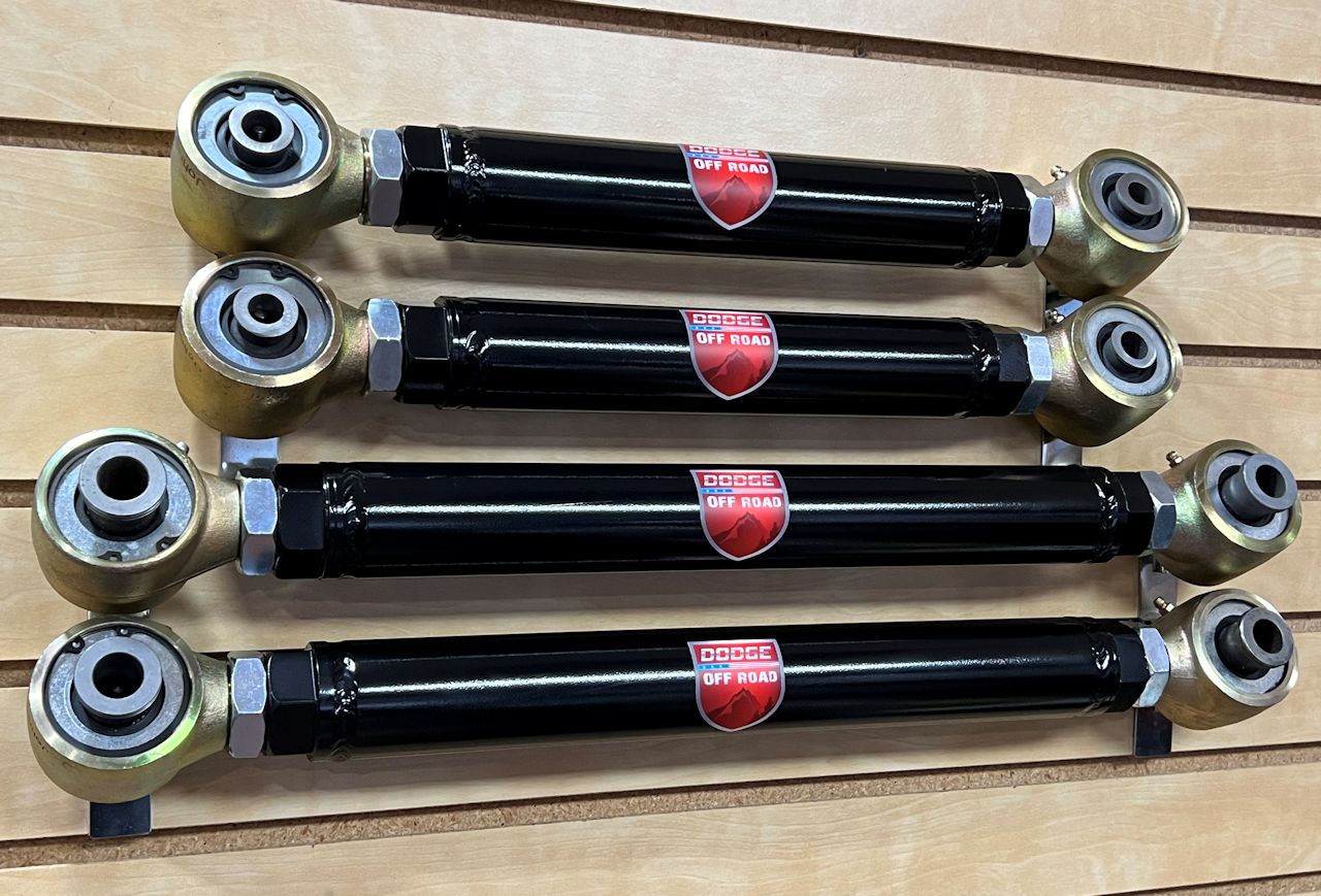 Adjustable control arms with greaseable Johnny joints for Ram 4500 and 5500 trucks